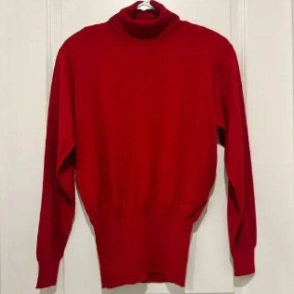 Vintage Bogner Women’s Wool Blend Turtleneck Sweater Cherry Red Sz Large Skiwear - Picture 1 of 8